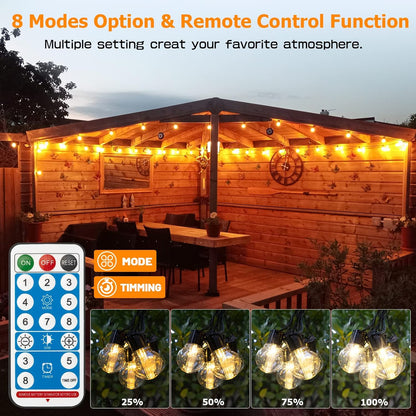 9M Solar Festoon Lights. 20 Bulbs. Remote Control