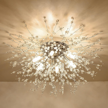 Modern Fireworks Crystal Chandelier – Flush Mount Ceiling Light with K9 Crystals and 6 G9 LEDs for Living Rooms. Bedrooms. and Hallways