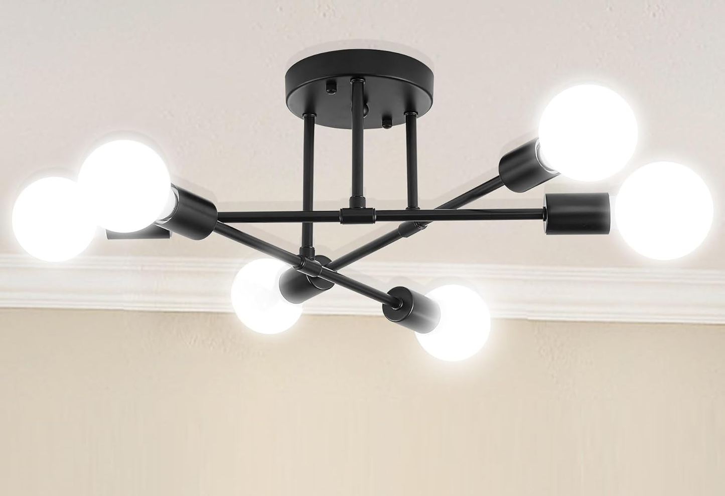 6-Light Silver Flush Mount Ceiling Chandelier – Modern Indoor Fixture
