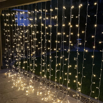 LE 306 LED Curtain Lights – 3m x 3m. 8 Modes. Plug-in. Warm White