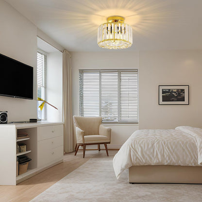Gold Crystal Semi Flush Mount Ceiling Light. Modern Industrial Fixture