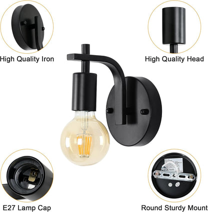 Black Industrial Wall Lights. Vintage E27 Sconce Set