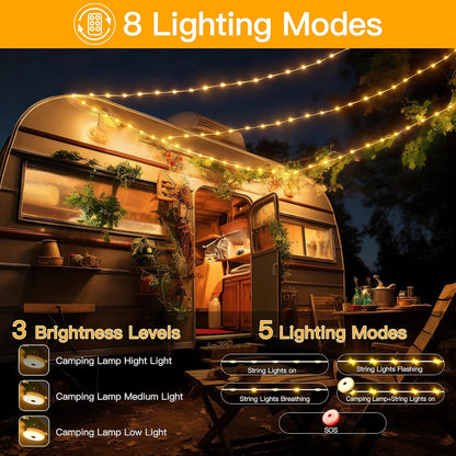 Rechargeable Camping String Lights – 100LED. 10M. 8 Modes