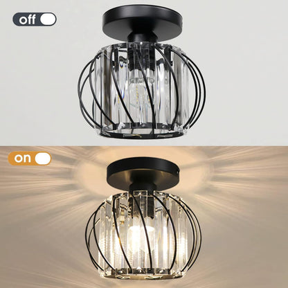 Small Crystal Flush Mount Ceiling Light with Black Shade