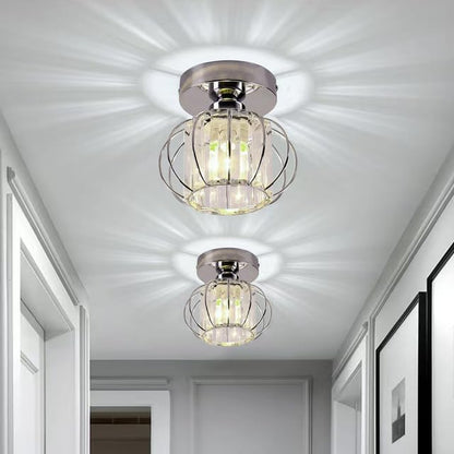 Mini Crystal Ceiling Light. Chrome Semi-Flush Mount