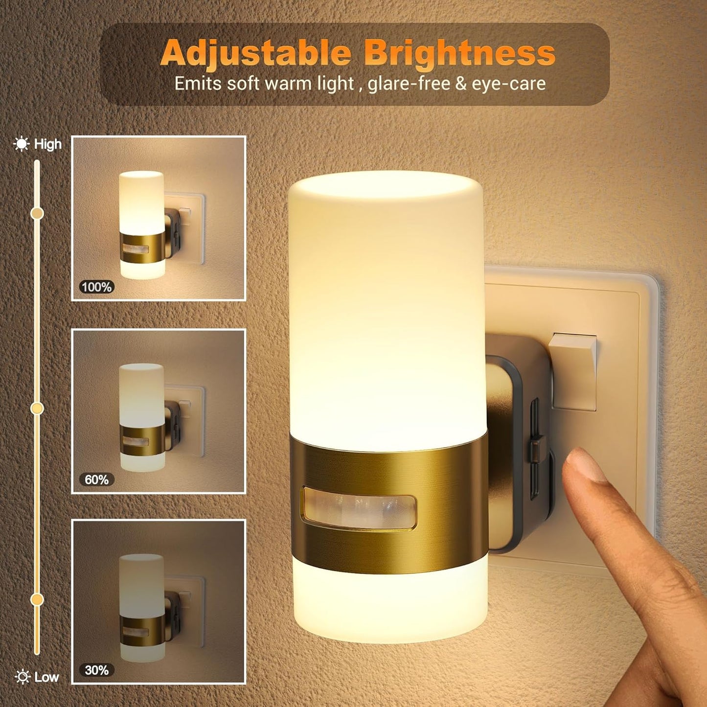 Dimmable Plug-in Motion Sensor Night Light. 3000K