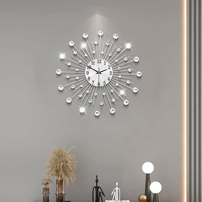 Modern Crystal Diamond Flower Wall Clock for Living Room