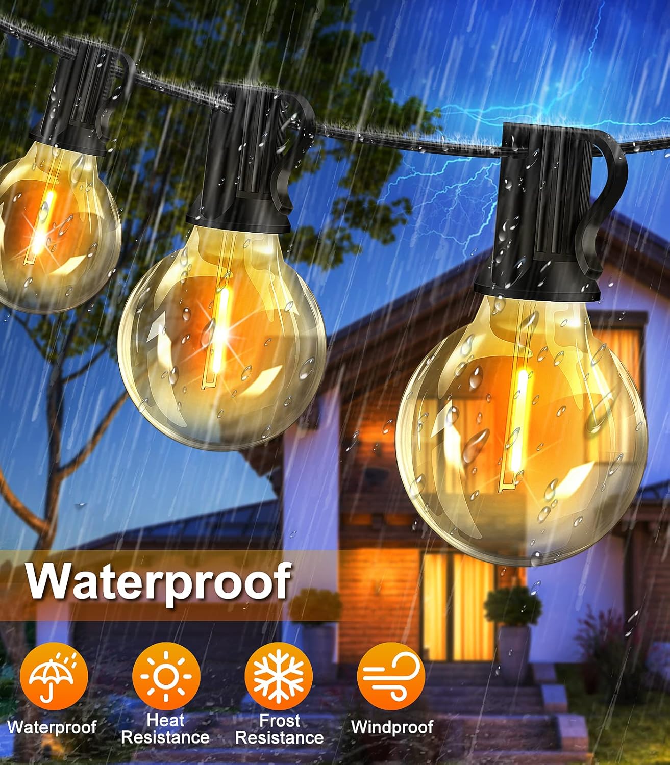 65.5ft Outdoor String Lights with Remote & Dimmable LEDs