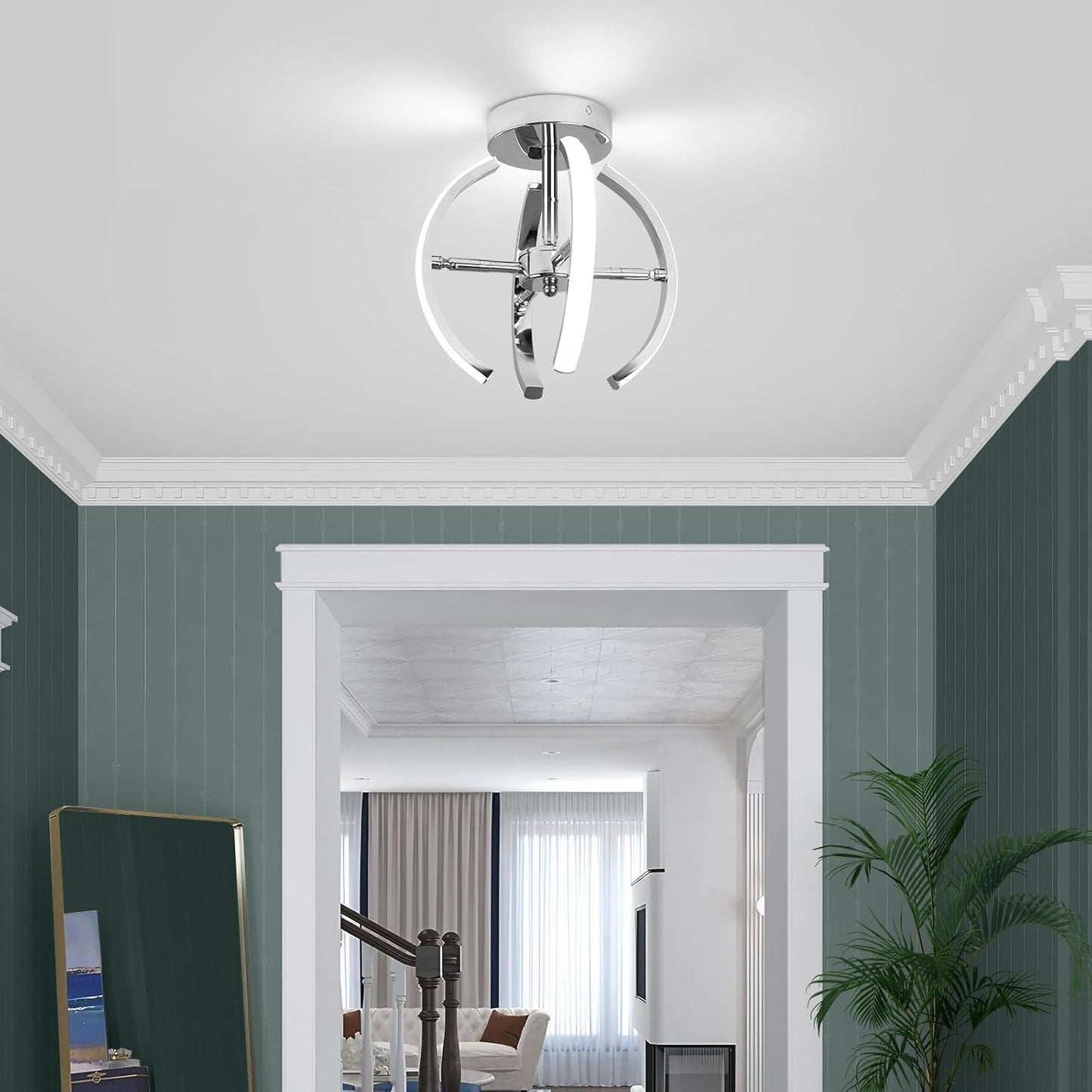 Curved LED Ceiling Light – 22W Cool White. Silver