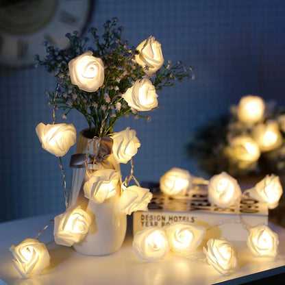 LED Rose Flower String Lights. 20 Warm White Battery Fairy Lights