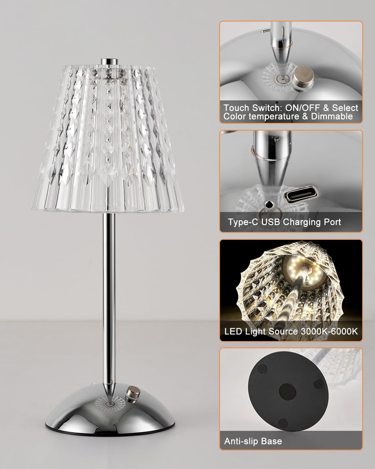 Rechargeable Gold Table Lamp. Touch Dimmable LED Desk Light