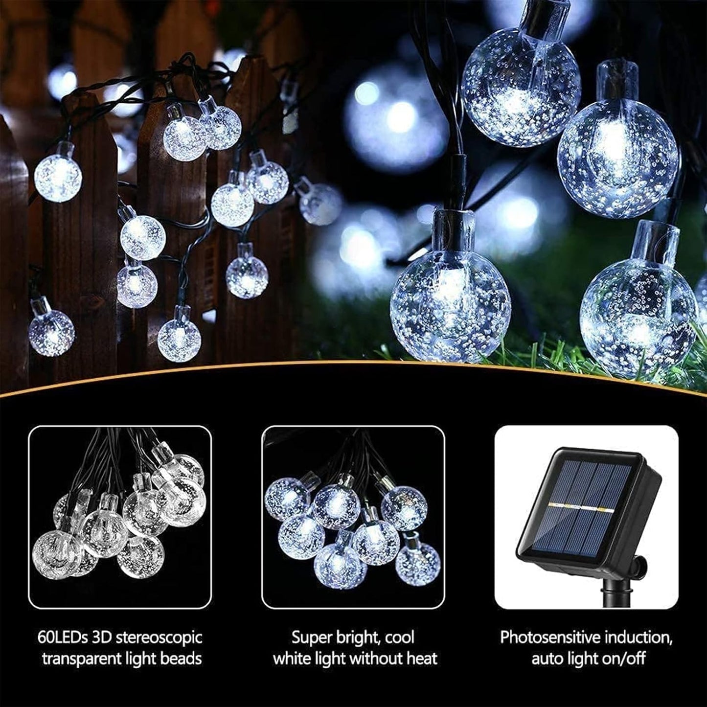 LED Ball Solar String Lights – Outdoor Retro Fairy Lights for Garden. Patio & Parties