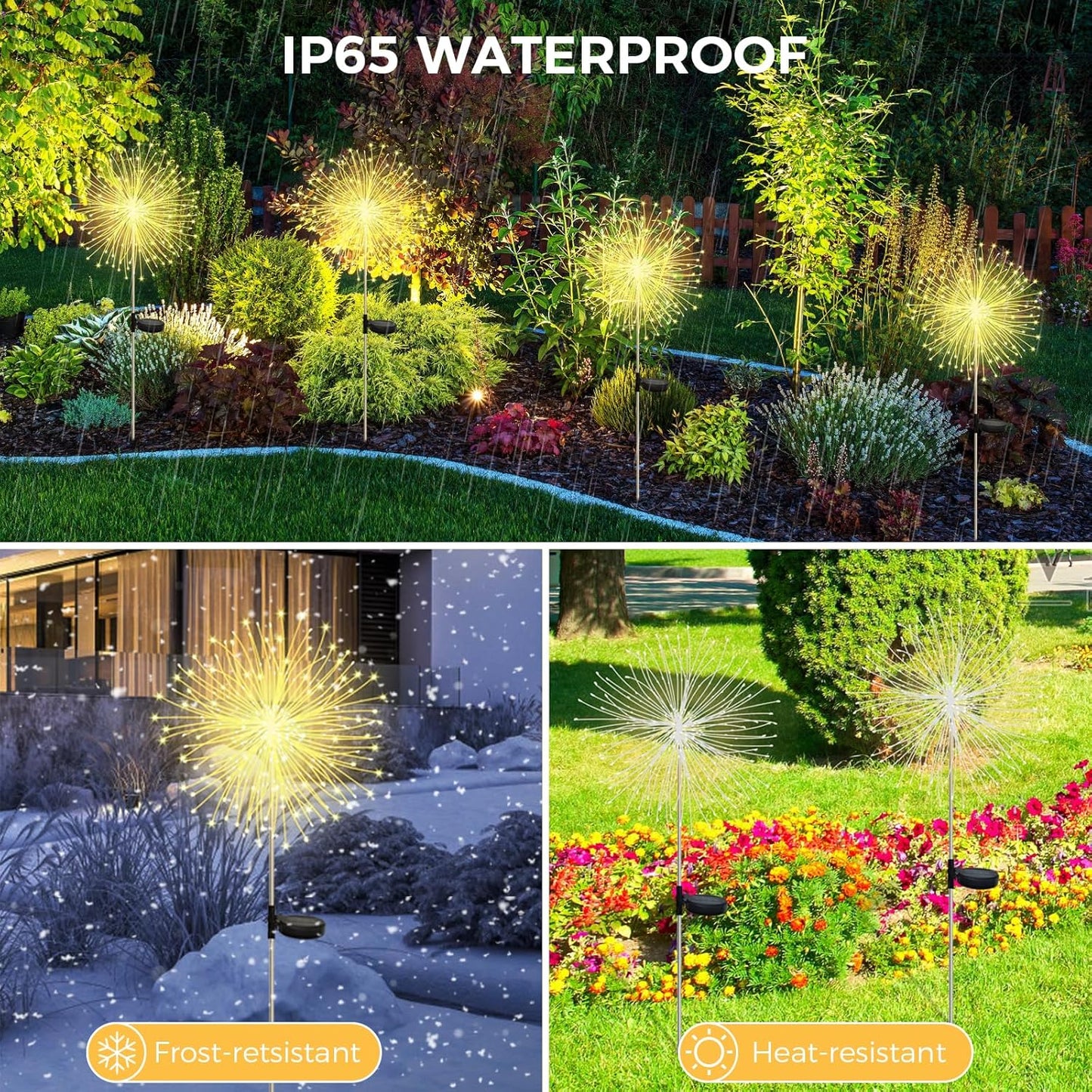 Solar Firework Garden Lights. 2-Pack. 120 LED Warm