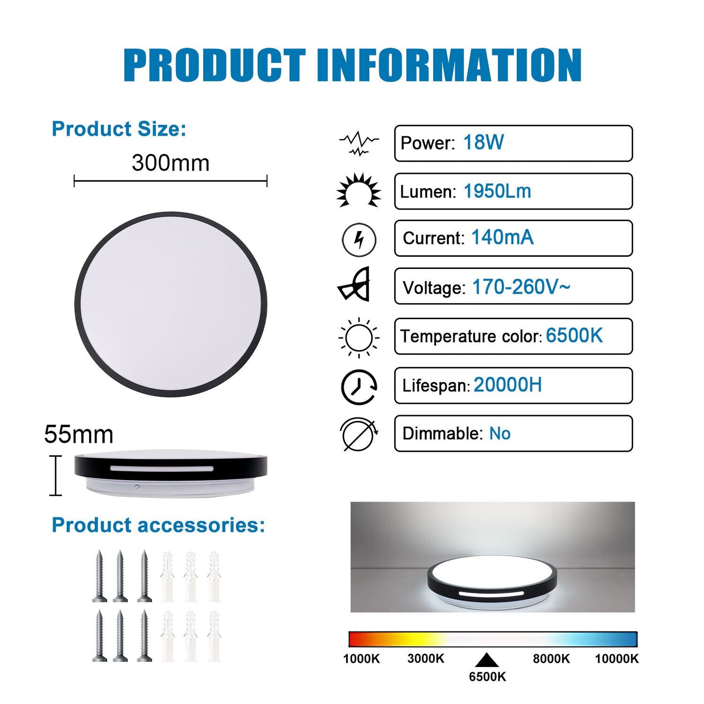 Modern Round LED Ceiling Light – 12W/18W. Cool White