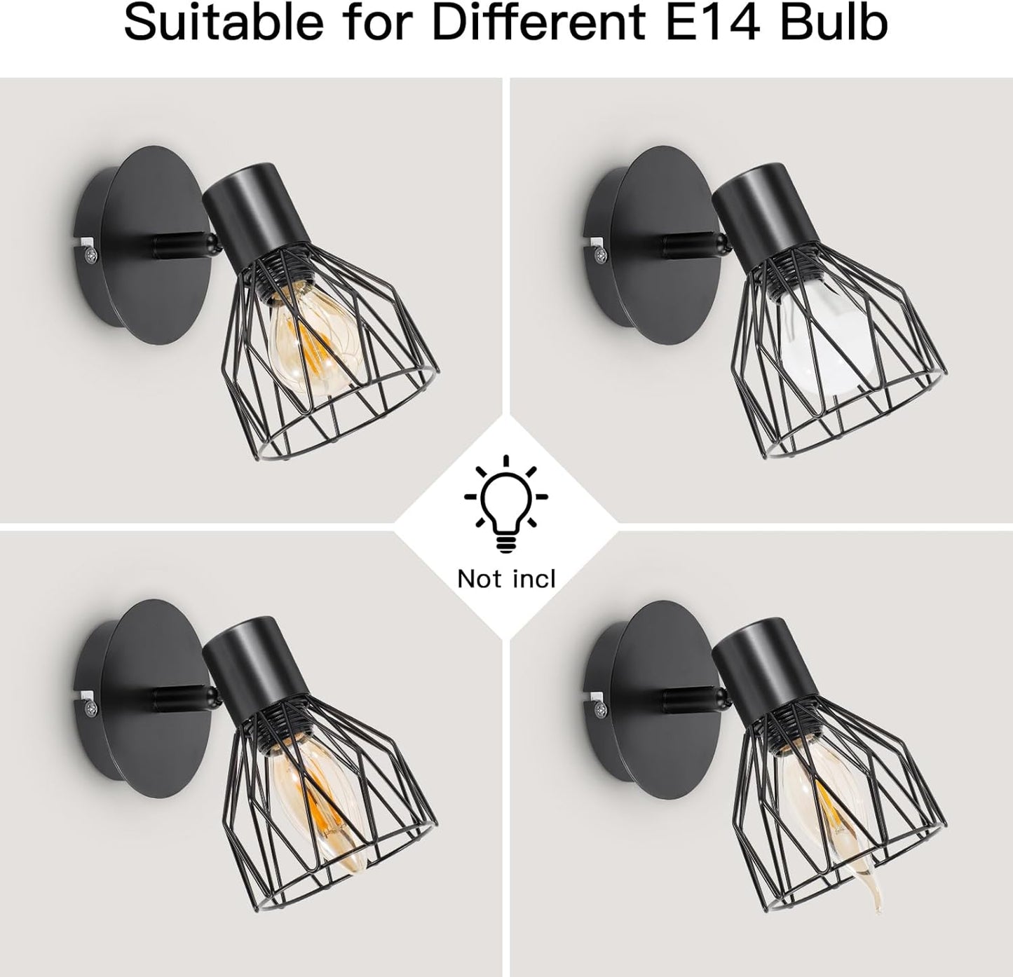 Adjustable Industrial Black Metal Cage Wall Lights. 2 Pack