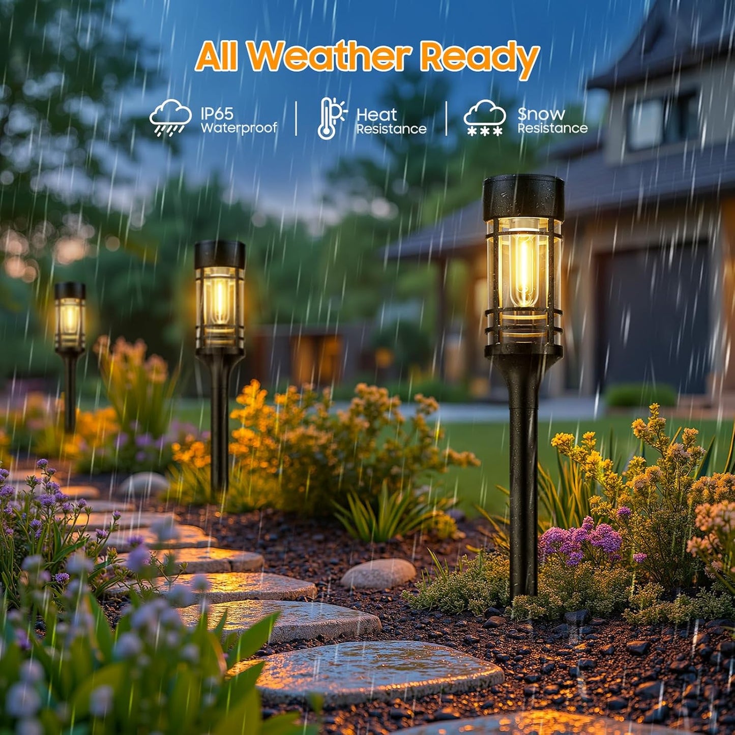 Solar Garden Lights – 4 Pack. 2800K Warm Glow. Auto On/Off. Waterproof
