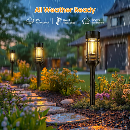 Solar Garden Lights – 4 Pack. 2800K Warm Glow. Auto On/Off. Waterproof
