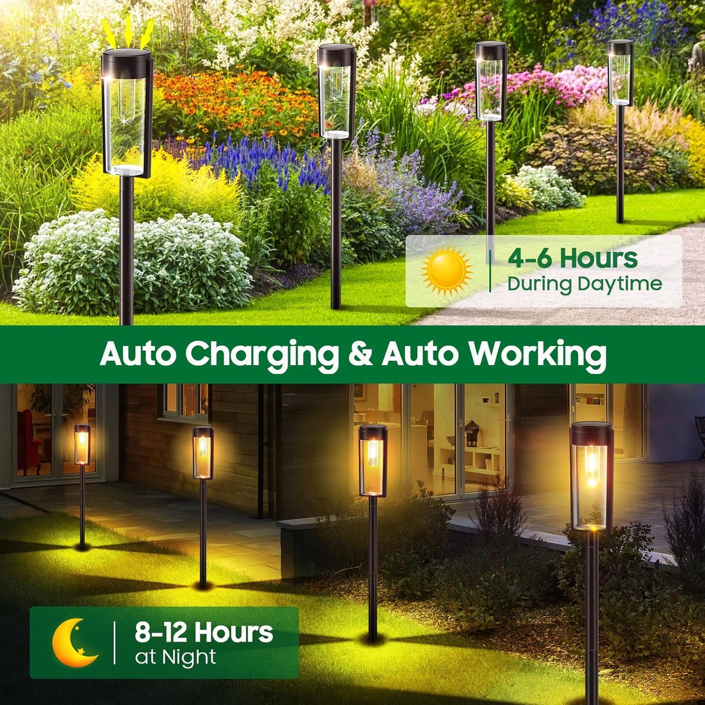 4 Pack Solar Garden Lights – Warm White Tungsten Filament. Waterproof. Auto On/Off