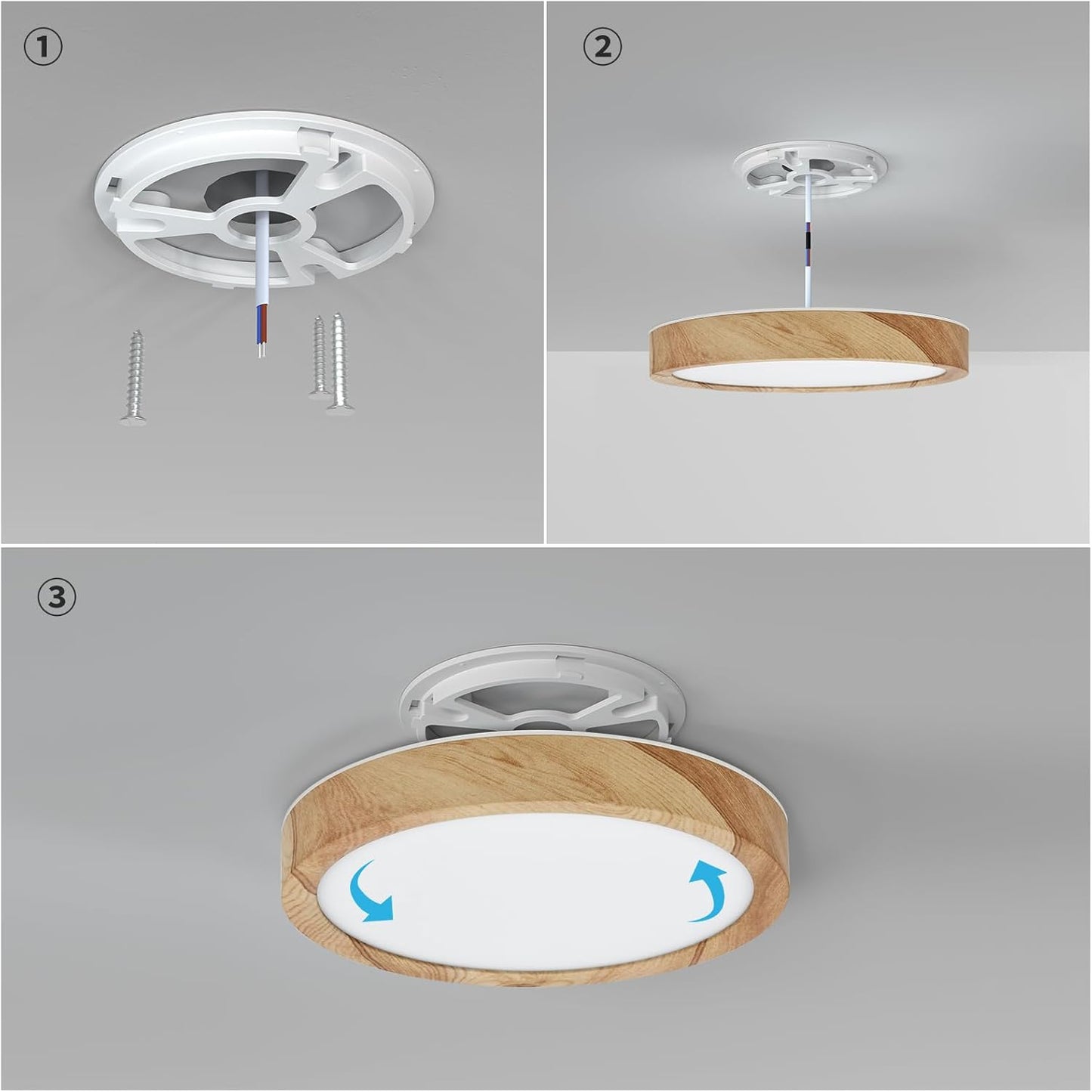 LED Ceiling Light. 12W Wood Grain Flat Small Round Nordic Flush Ceiling Light for Bedroom Living Room Kitchen Bathroom Lights