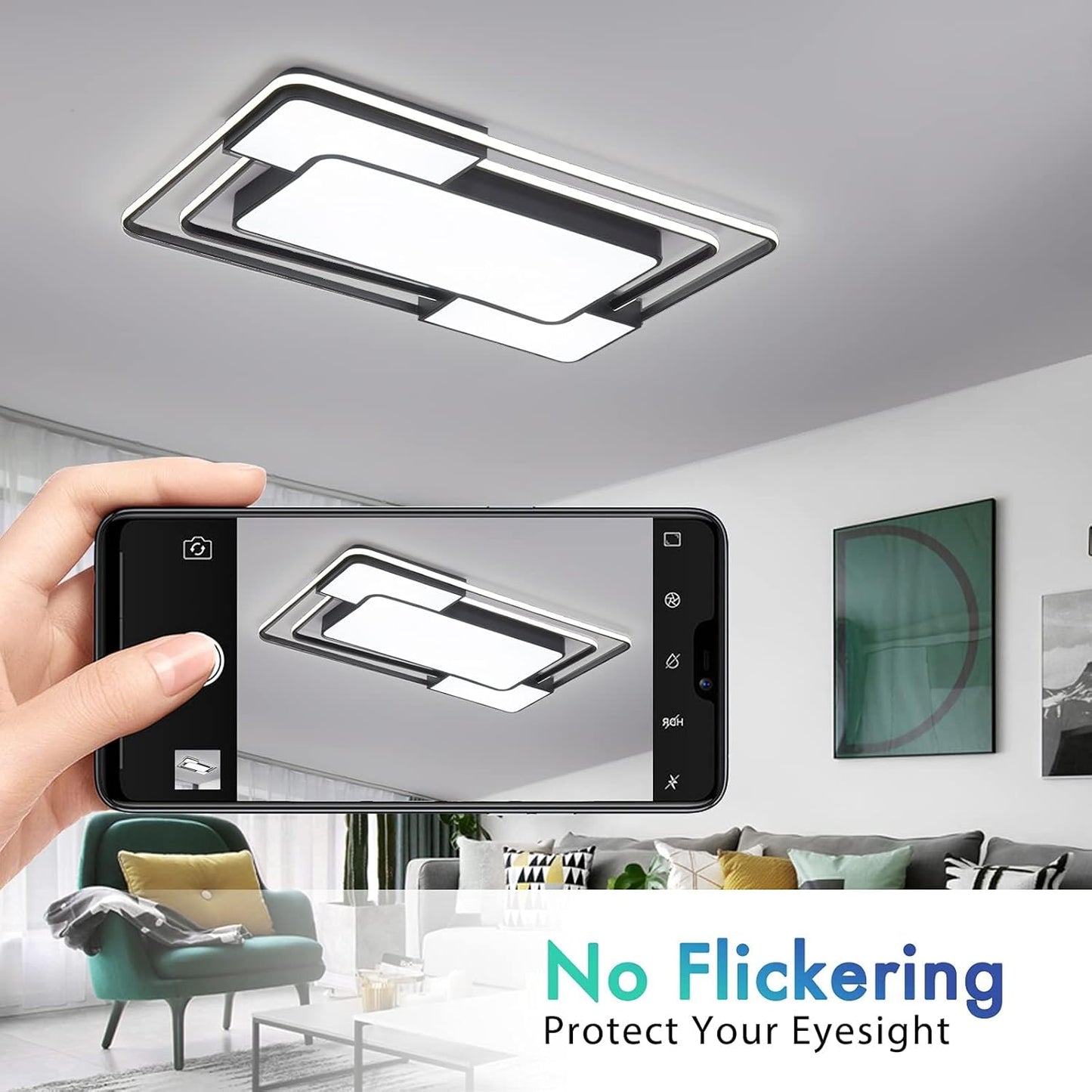 Modern Dimmable LED Ceiling Light with Remote. 90×60CM. 3000–6500K