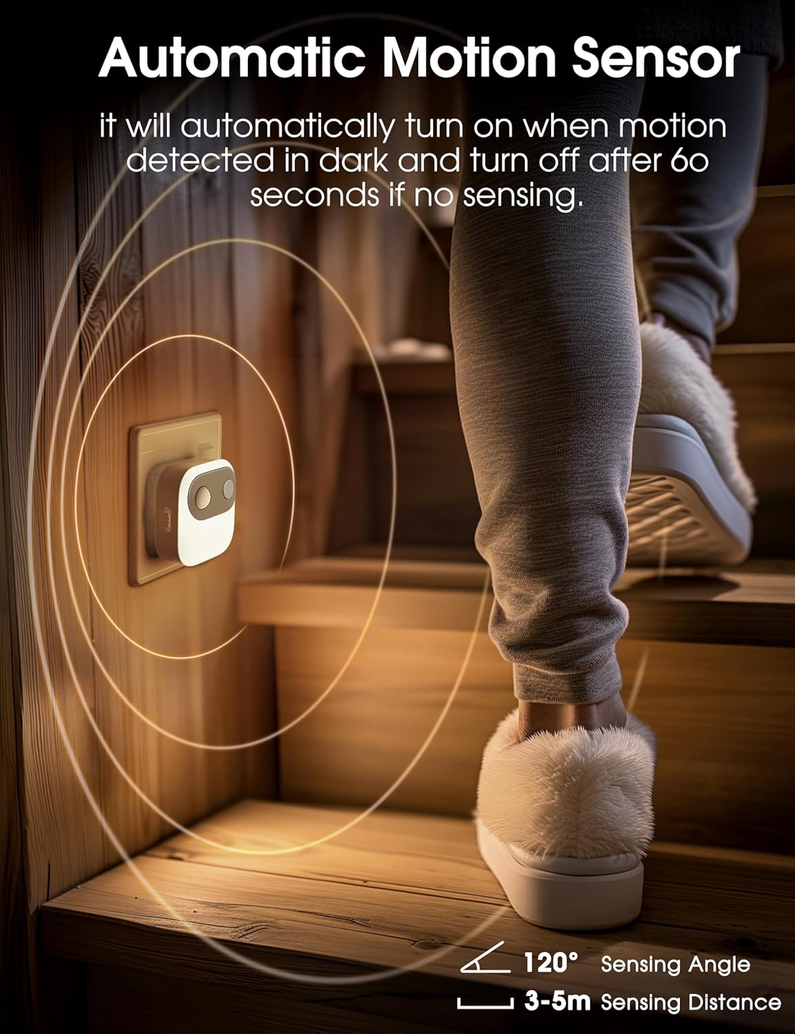 Plug-in Motion Sensor Night Light. 3000K Warm White