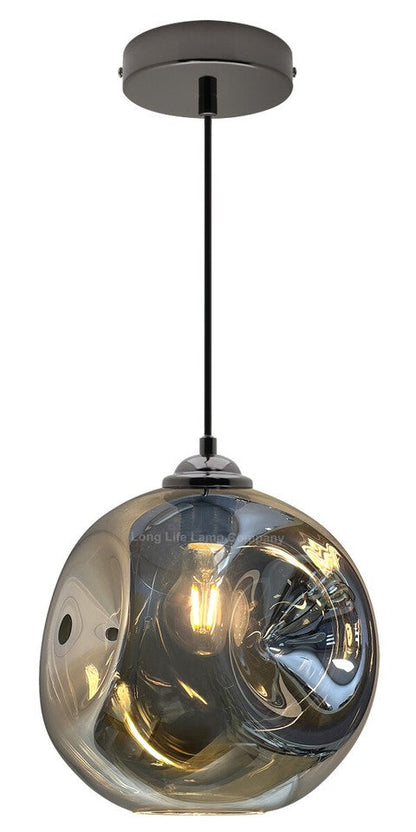 Vintage Smoked Glass Pendant Light with Irregular Shade – Ceiling Hanging Lamp for Home. Pub & Diner
