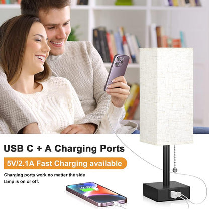 USB Bedside Table Lamp with 3 Color Modes & Pull Chain