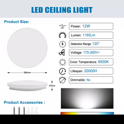 Modern Round LED Ceiling Light – 12W/18W. Waterproof. 6500K