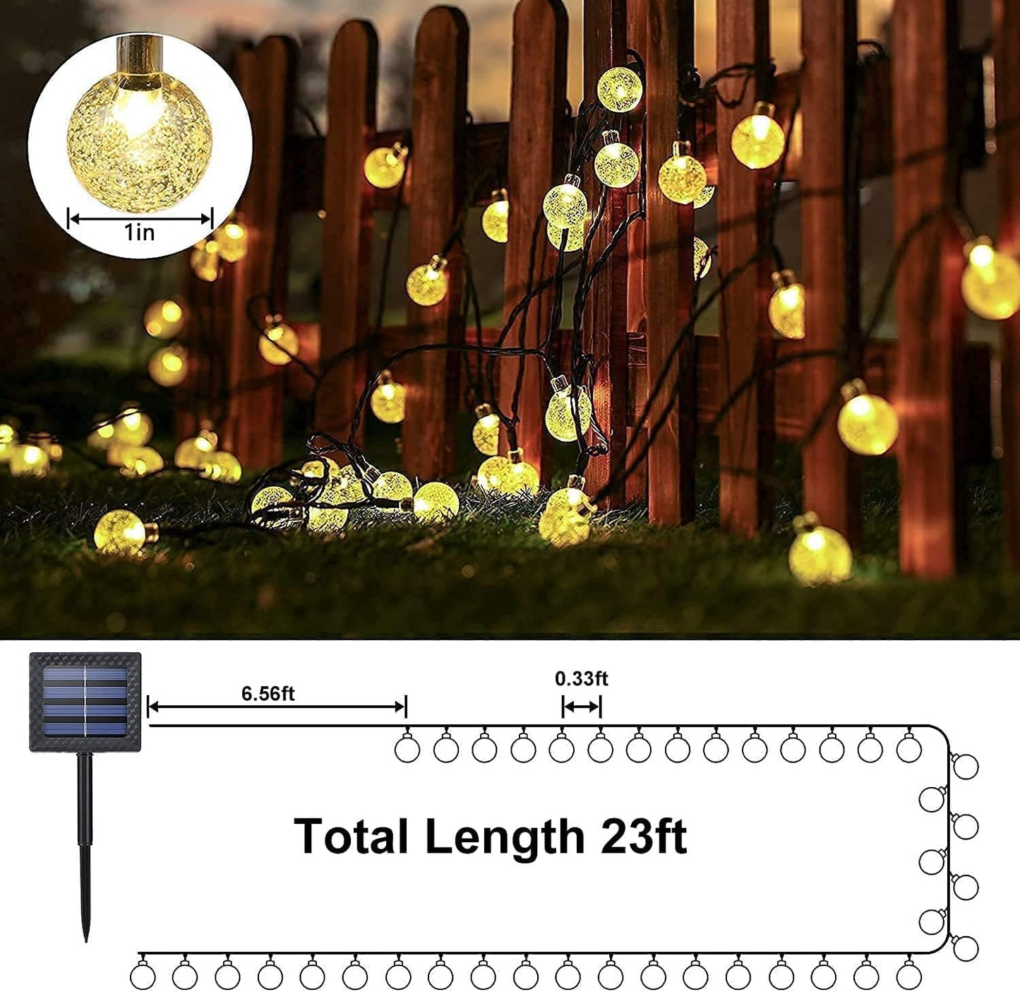 Solar Crystal Ball String Lights – 50 LED. 24FT. Waterproof
