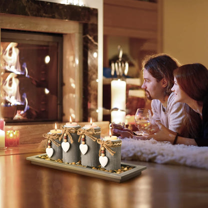 Set of 4 Wooden Tealight Candle Holders with Tray