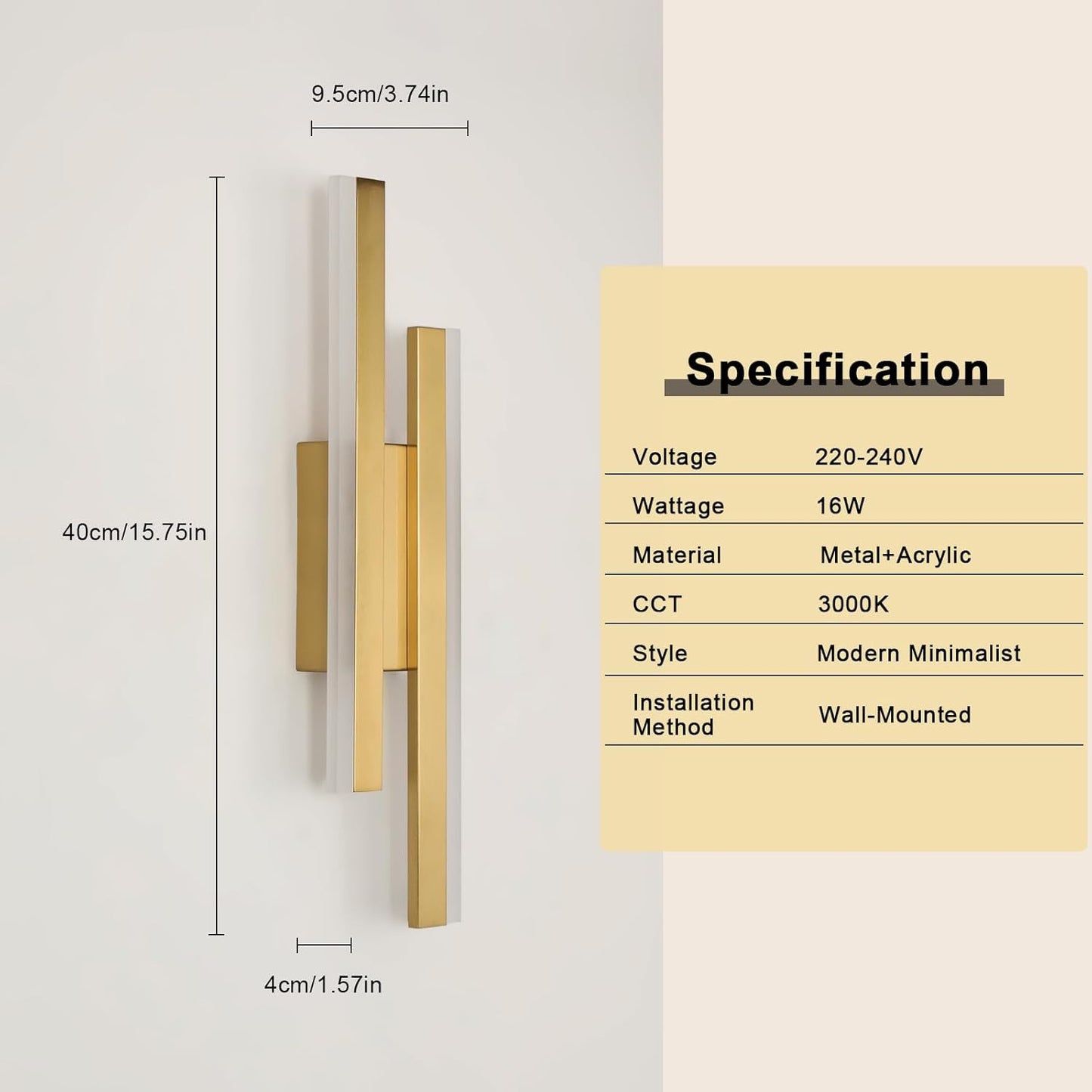 Gold LED Wall Light. 40CM Modern Warm White Sconce