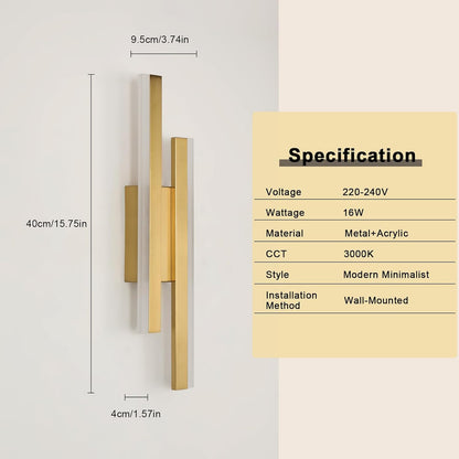 Gold LED Wall Light. 40CM Modern Warm White Sconce