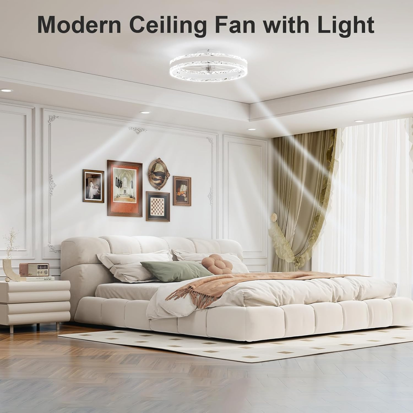 Modern Smart Ceiling Fan with LED Light – 6 Speeds. Dimmable Warm-to-Cool Lighting. and Remote Control for Bedrooms. Living Rooms