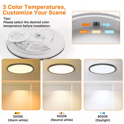 24W Round LED Ceiling Light – Multi-Color Adjustable Bathroom Ceiling Lights for Bathroom. Kitchen. Lounge and Hallway