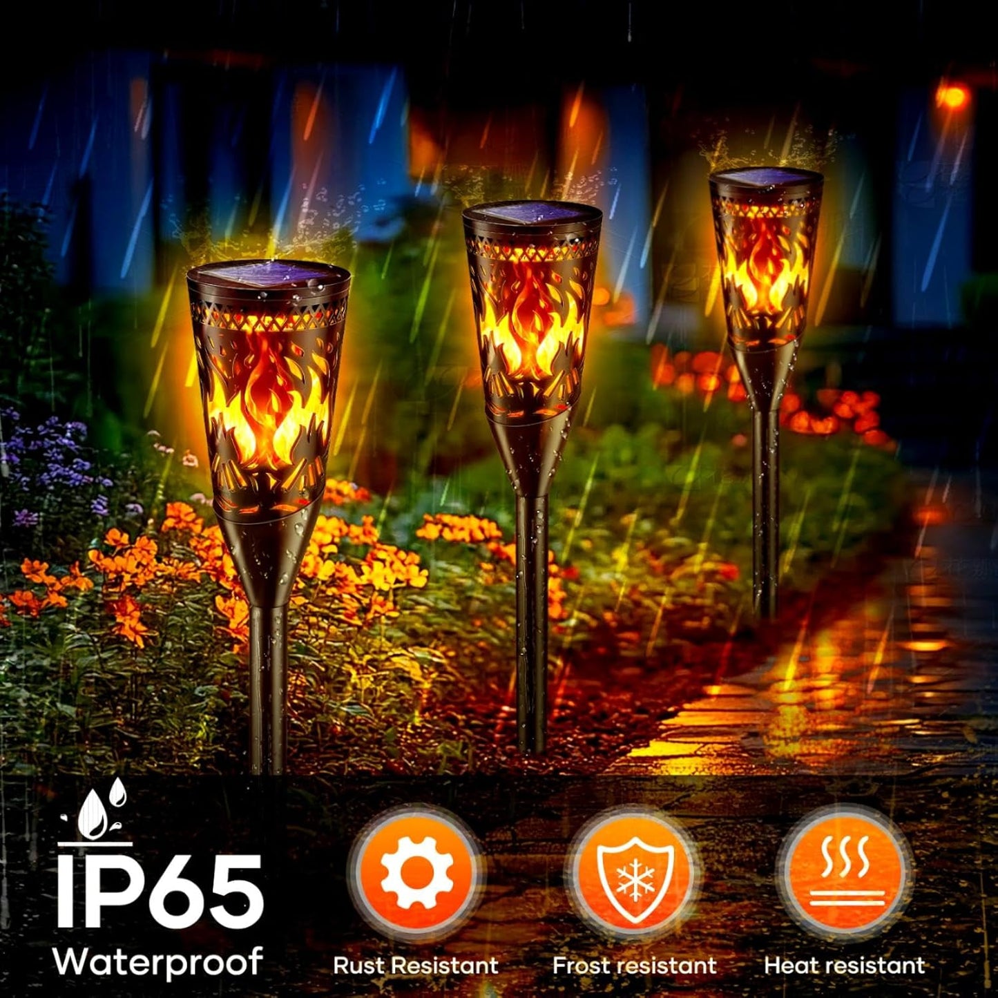 Solar Torch Lights – 6 Pack. Flickering Flame & Steady Modes. Waterproof Outdoor Garden Lights
