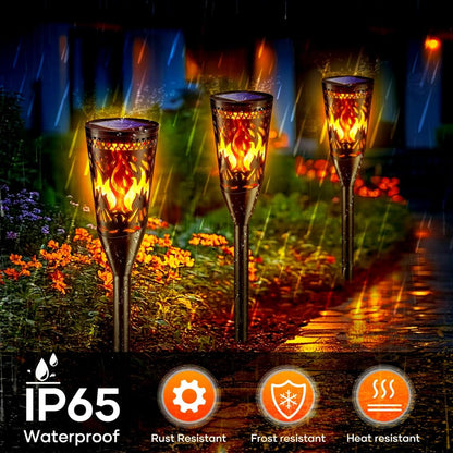 Solar Torch Lights – 6 Pack. Flickering Flame & Steady Modes. Waterproof Outdoor Garden Lights