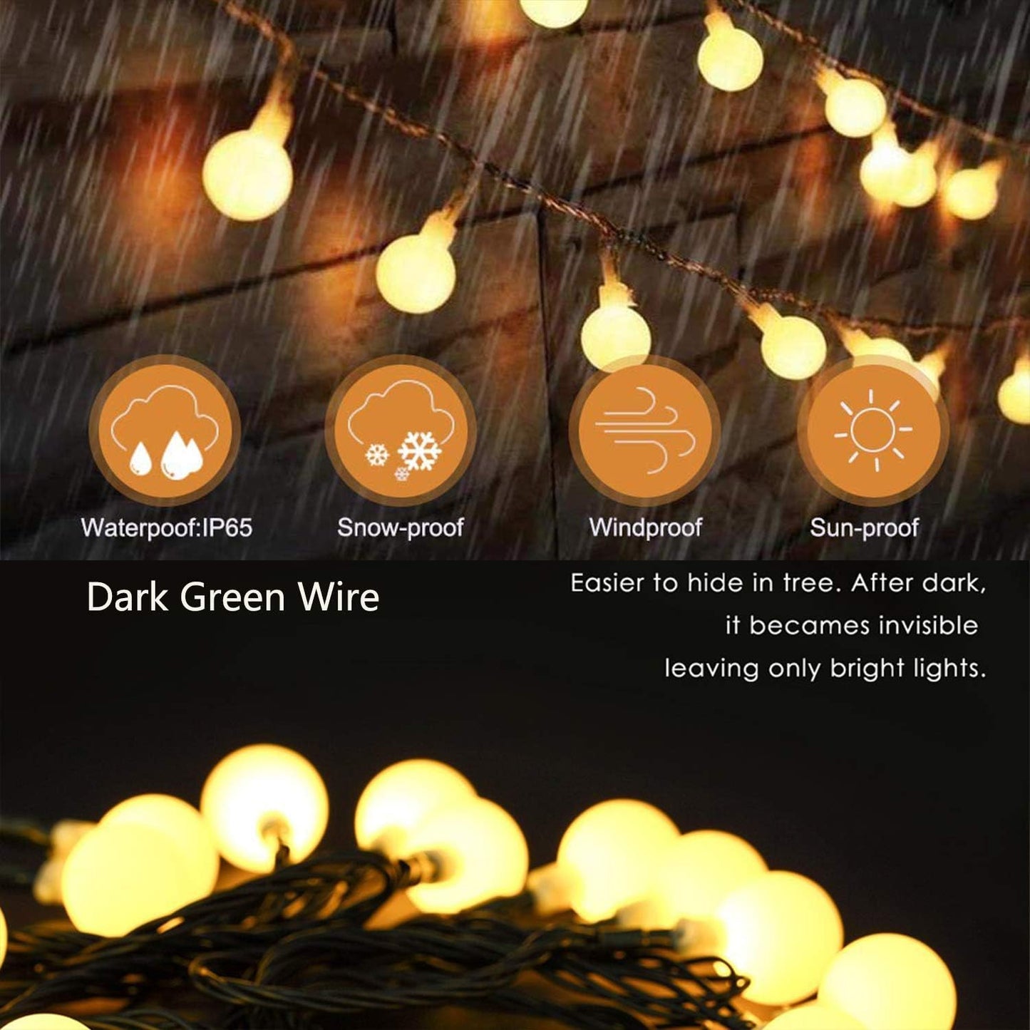 60 LED Solar Globe Fairy Lights – Warm White. Waterproof