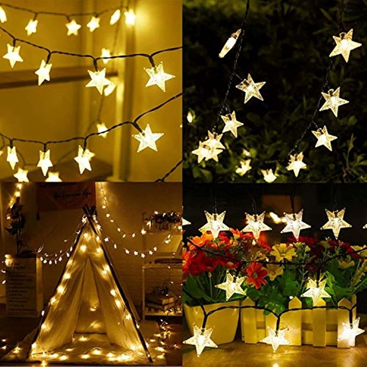 Solar Star String Lights. 23ft 50 LED. Warm White