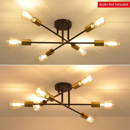 Modern 6-Light Gold Black Sputnik Ceiling Light. E27 Base
