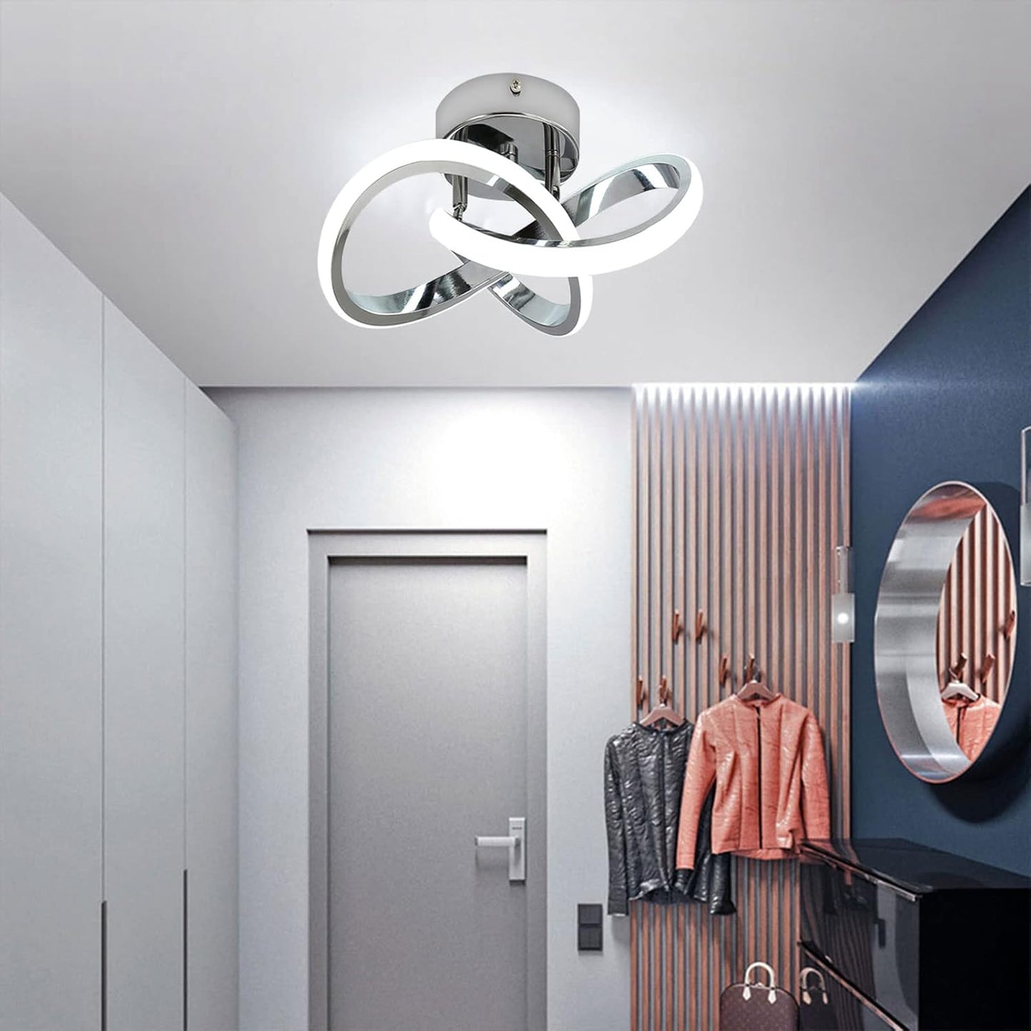 Modern 22W Silver LED Ceiling Light. Cold White