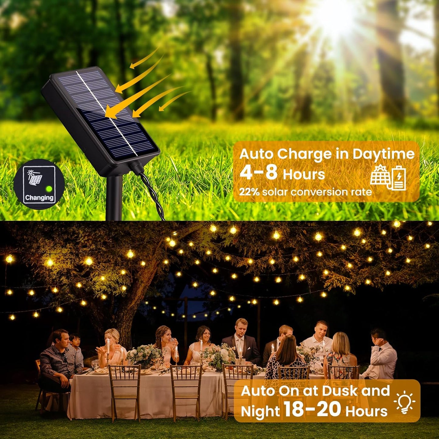 36Ft Solar Garden String Lights