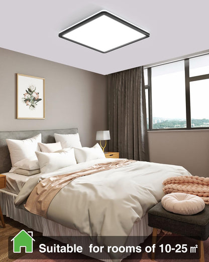 36W Square LED Ceiling Light. 3300LM. 5000K Daylight. IP44 Waterproof. Slim Black Design
