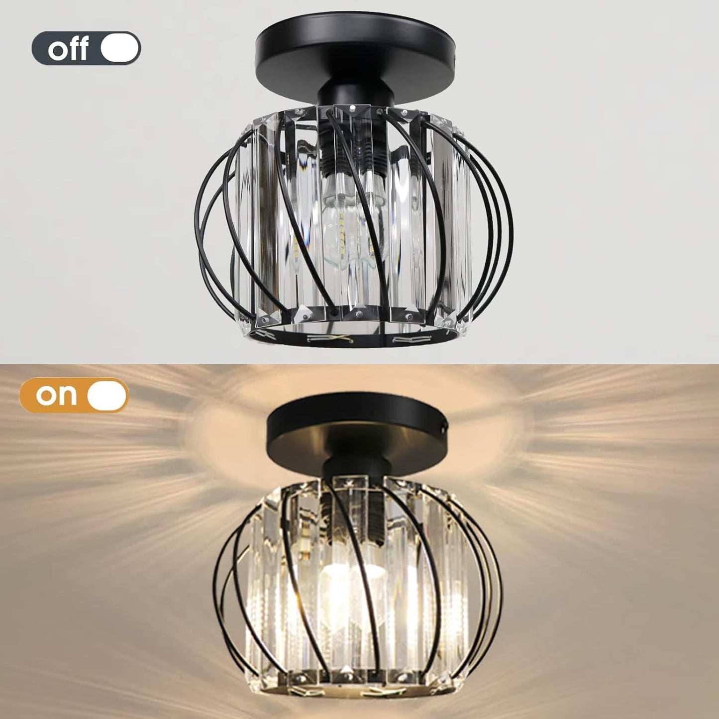 Small Crystal Flush Mount Ceiling Light with Black Shade