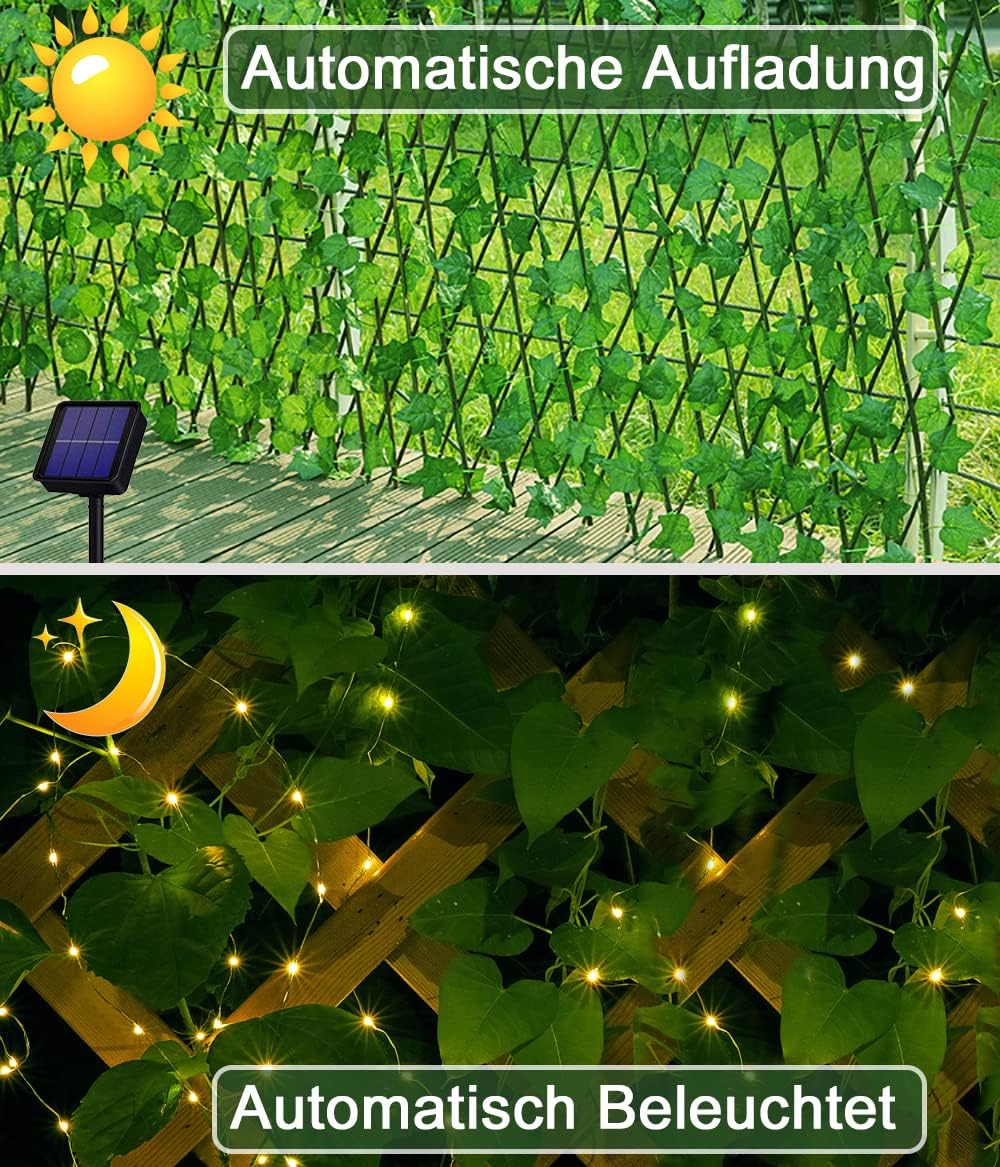 Solar String Lights 10M 100 LED Ivy Garland – Solar Powered. 8 Modes. Waterproof