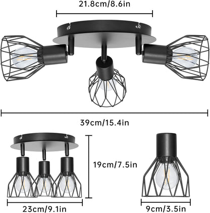 Spot Light Fittings for Ceilings Adjustable Metal Wire Cage Kitchen Spotlight Ceiling Lights with E14 Base Black 3 Way Ceiling Light Industrial