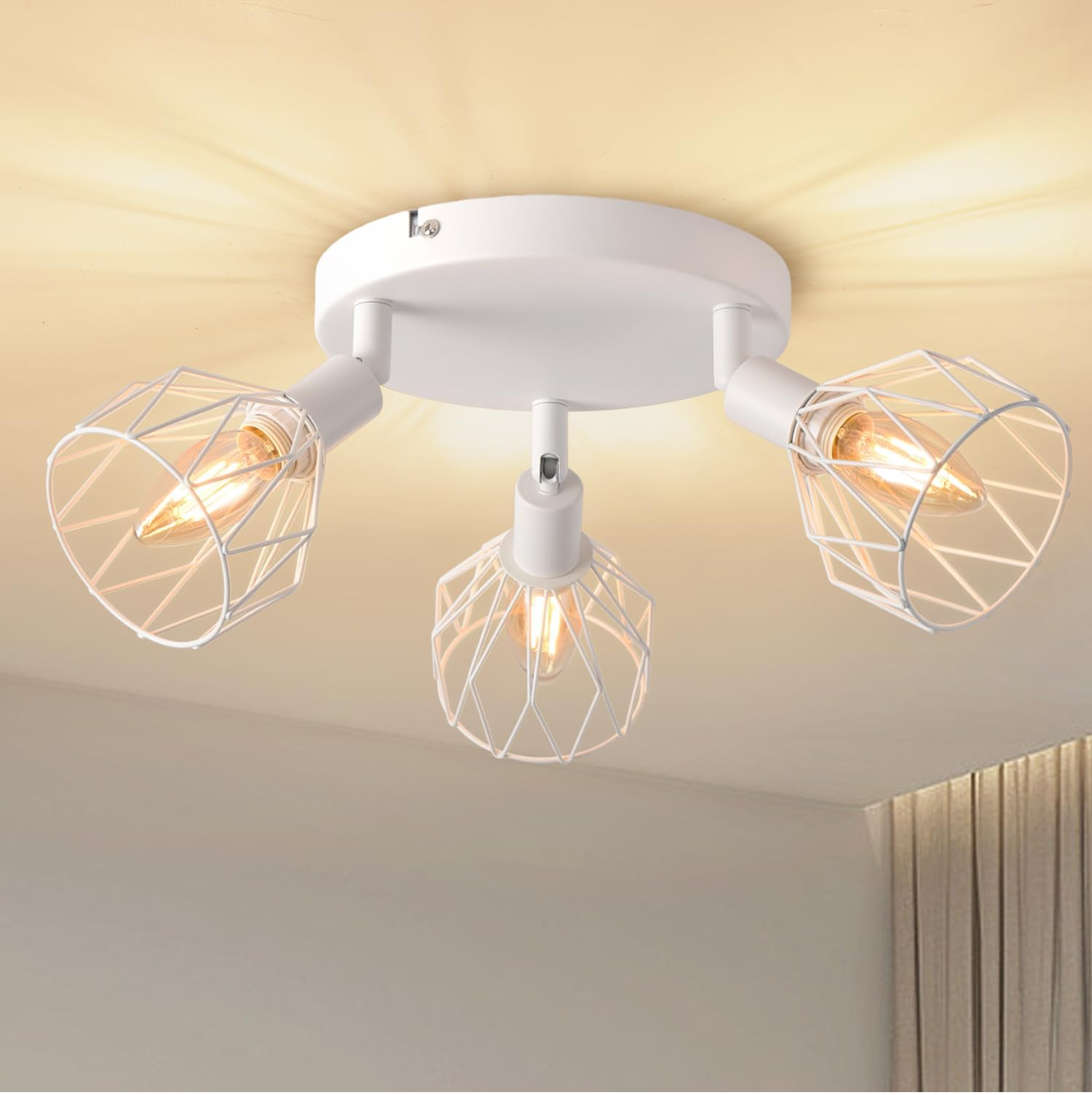 Kitchen Lights Ceiling.4 Way Black Lounge Industrial Wall Lights-Adjustable SpotLights Ceiling Lights Wire Cage with E14 Base. Light Fittings Ceilings