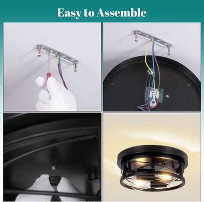 Industrial Round Black Ceiling Light with Dual E27 Fittings