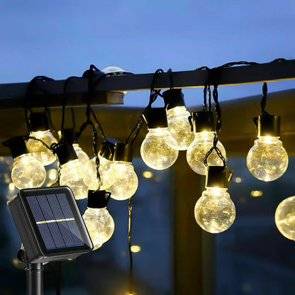 Solar Powered Retro Bulb String Lights – Warm White LED Outdoor Garden & Party Lighting