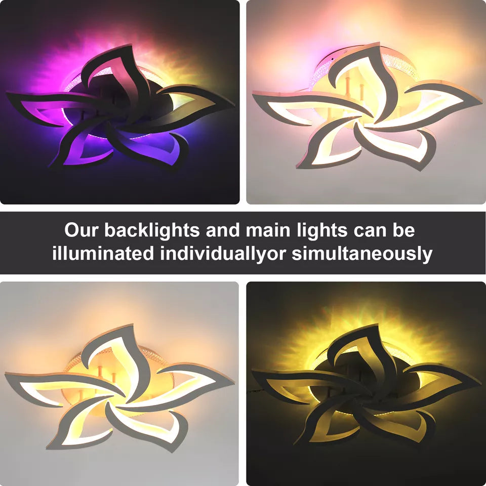 55W LED Ceiling Chandelier with RGB Backlight – Stylish Star Design. Dimmable Remote Control Lighting
