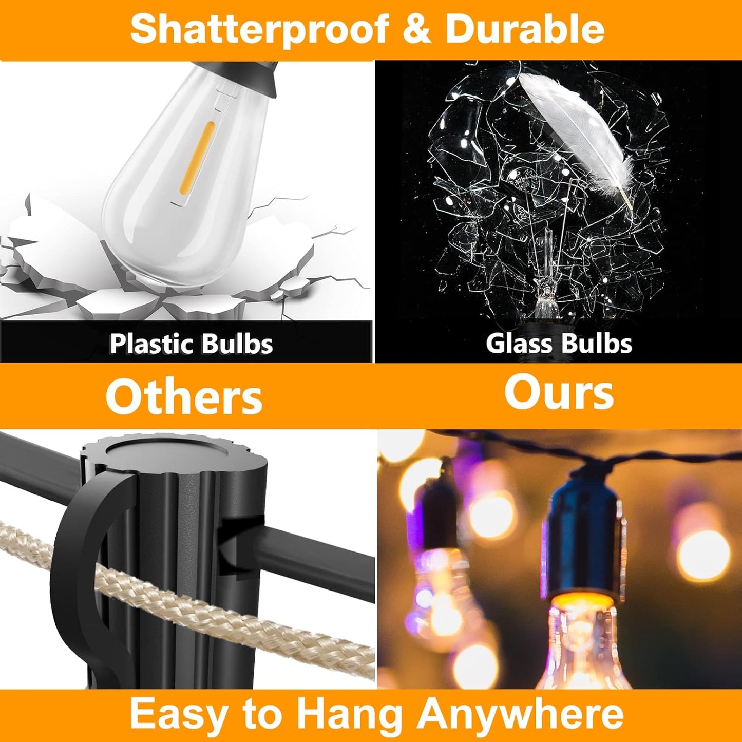 98FT Warm White Festoon Lights – 100 LED ST64 Bulbs for Outdoor Garden & Patio – Mains Powered. Waterproof. 3000K Ambience Lighting